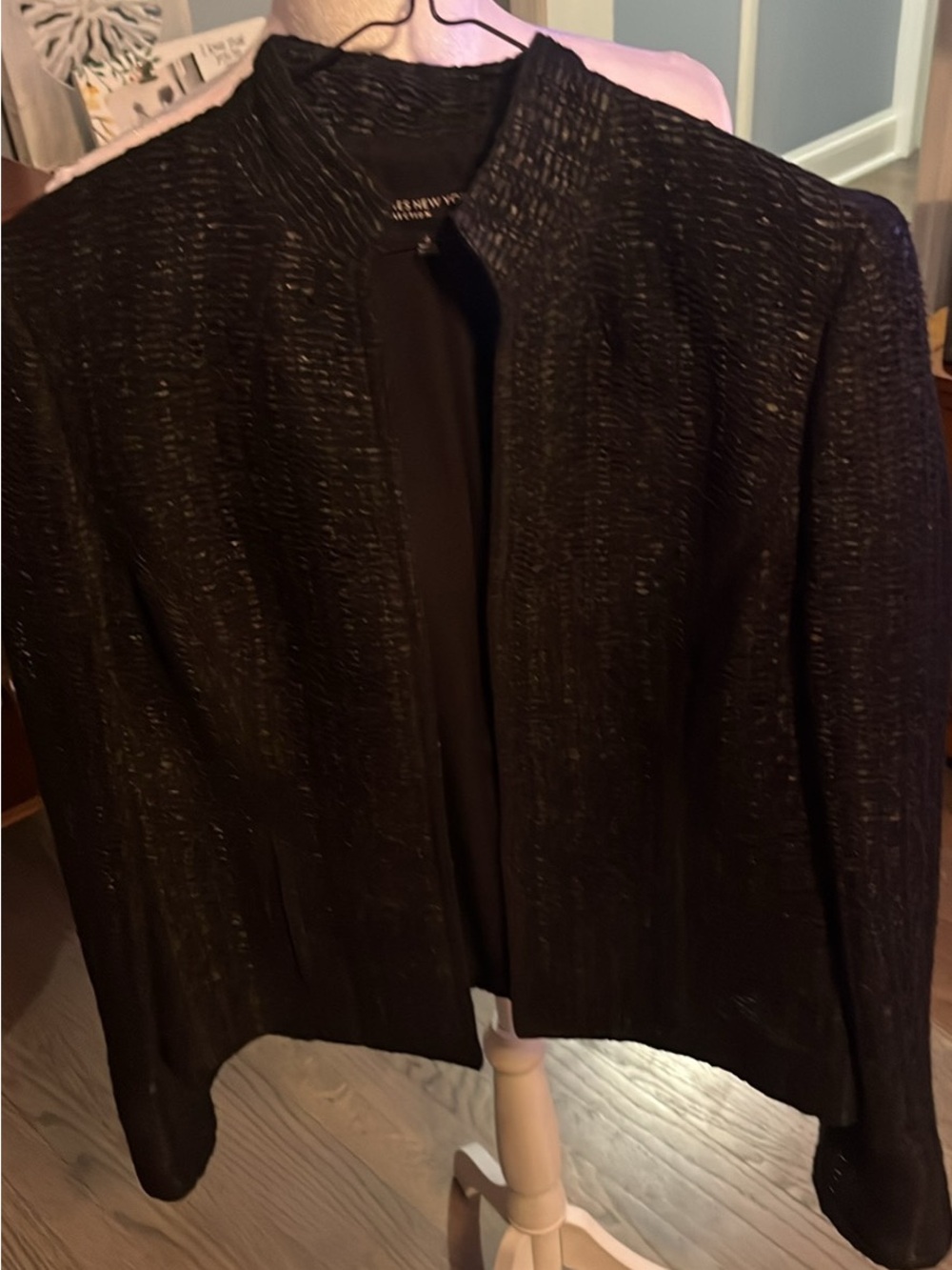 Jones New York Black Textured Open-Front Women's Jacket